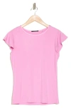 T Tahari Crewneck Flutter Cap Sleeve T-shirt In Hot Pink