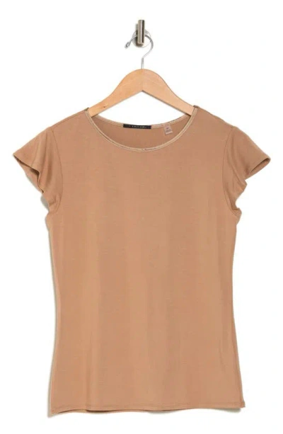 T Tahari Crewneck Flutter Cap Sleeve T-shirt In Toffee