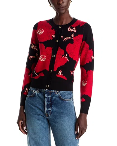 T Tahari Crewneck Lurex Floral Jacquard Cardigan In Multi