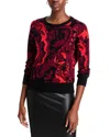 T Tahari Women's Paisley-print Crewneck Long-sleeve Sweater In Bordeaux Red