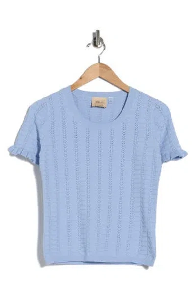 T Tahari Crewneck Pointelle Stitch Sweater In Blue