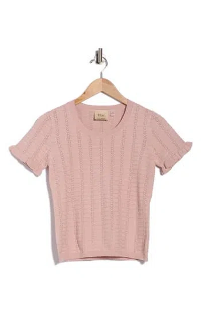 T Tahari Crewneck Pointelle Stitch Sweater In Pink