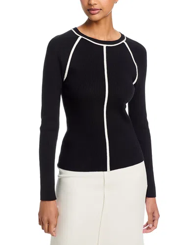 T Tahari Crewneck Raglan Rib Knit Sweater In Black