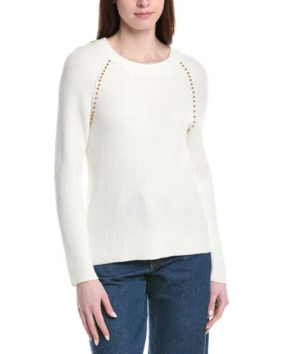 T Tahari Crewneck Rib Top In White