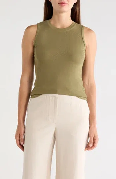 T Tahari Crewneck Ribbed Tank In Green