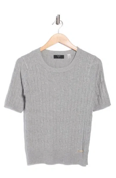 T Tahari Crewneck Short Sleeve Cable Knit Sweater