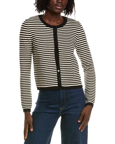 T Tahari Crewneck Striped Cropped Cardigan In Black