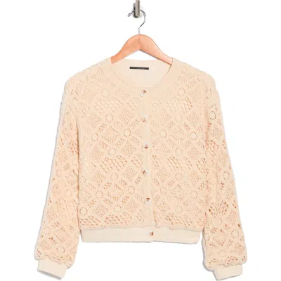 T Tahari Crochet Knit Button Front Jacket In Pink