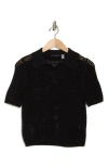 T Tahari Crochet Polo Sweater In Black