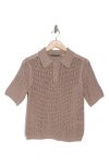 T Tahari Crochet Polo Sweater In Buff Stone