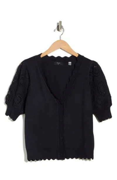 T Tahari Crochet Sleeve Cardigan In Black