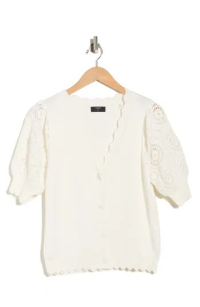 T Tahari Crochet Sleeve Cardigan In White