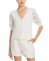 T Tahari Crochet Sleeve Cardigan In White Star