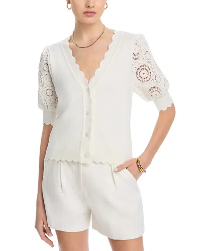 T Tahari Crochet Sleeve Cardigan In White Star