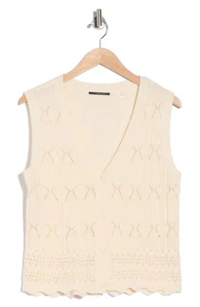 T Tahari Crochet Sweater Vest In White
