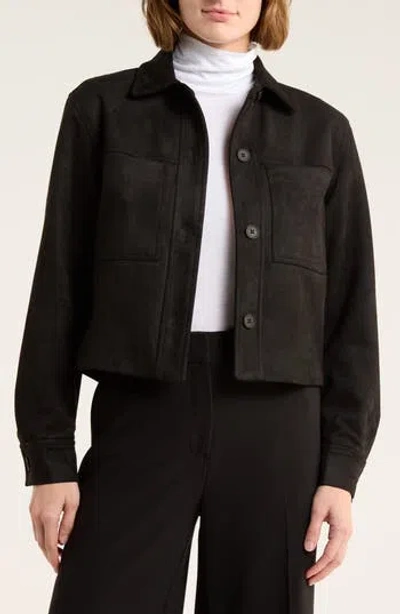 T Tahari Crop Faux Suede Jacket In Black