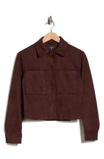 T Tahari Crop Faux Suede Jacket In Brown