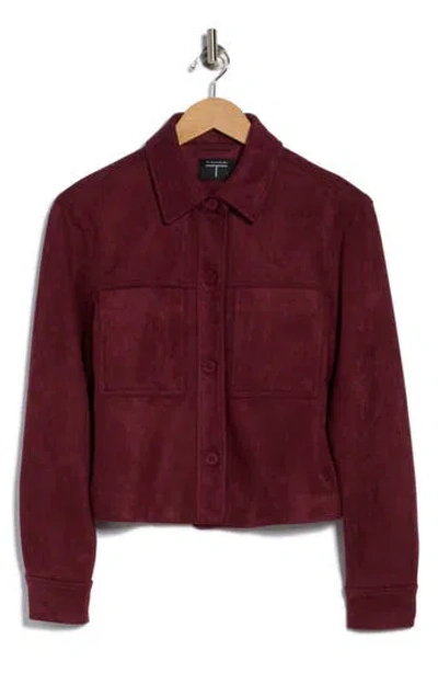 T Tahari Crop Faux Suede Jacket In Burgundy