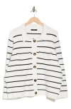T Tahari Crop Sweater Jacket In Snow Globe/black Stripe