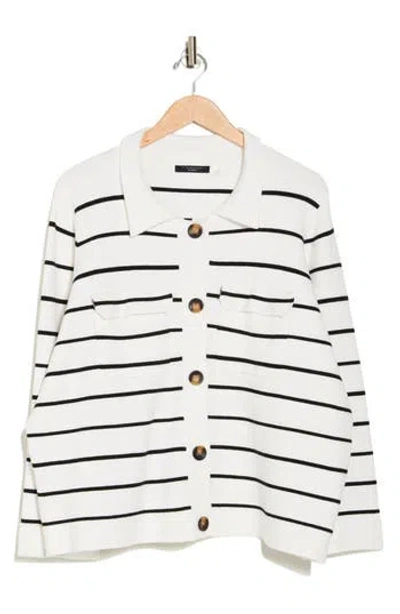 T Tahari Crop Sweater Jacket In Snow Globe/black Stripe