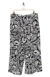 T Tahari Crop Wide Leg Palazzo Pants In Deep Navy/ivory Print