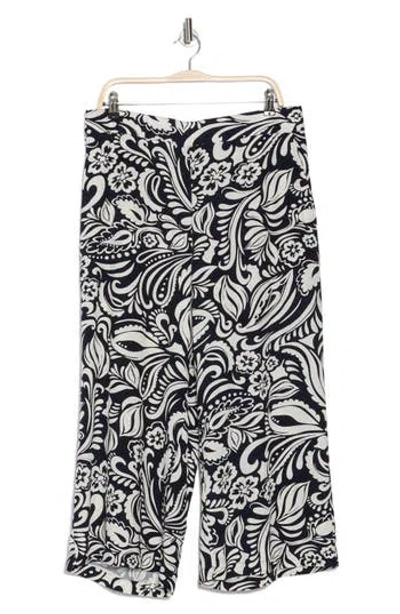 T Tahari Crop Wide Leg Palazzo Pants In Deep Navy/ivory Print