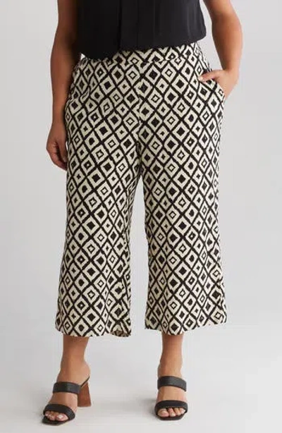 T Tahari Crop Wide Leg Palazzo Pants In Ivory/black Aztec