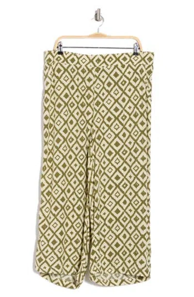 T Tahari Crop Wide Leg Palazzo Pants In Ivory/green Aztec