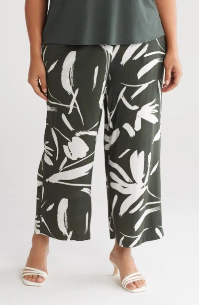 T Tahari Crop Wide Leg Palazzo Pants In Jungle Green Brush Stroke