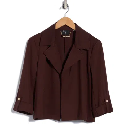 T Tahari Cropped Button Tab Sleeve Jacket In Brown