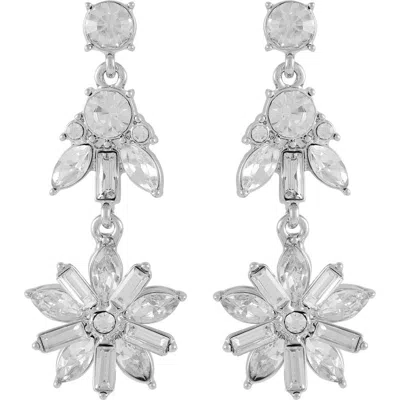 T Tahari Crystal Clip-on Drop Earrings In Silver