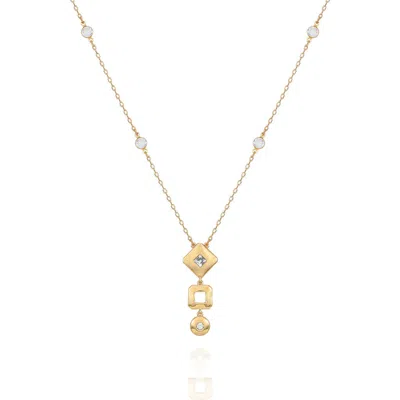 T Tahari Crystal Station Pendant Necklace In Gold