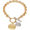 T Tahari Gold-tone Coin Pendant Toggle Line Bracelet In Two Tone