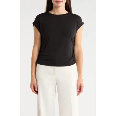 T Tahari Cuffed Short Sleeve Ruched T-shirt In Brown
