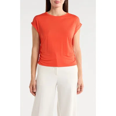 T Tahari Cuffed Short Sleeve Ruched T-shirt In Orange