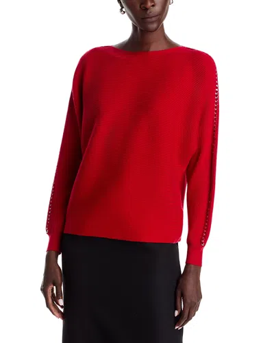 T Tahari Dolman Sleeve Chain Trim Sweater In Red