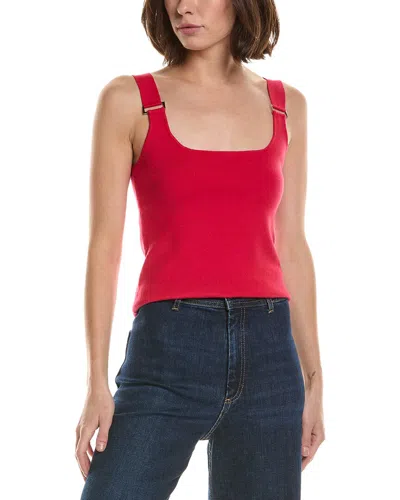T Tahari Double Square Neck Rib Tank In Red