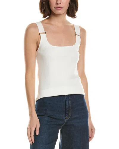 T Tahari Double Square Neck Rib Tank In White