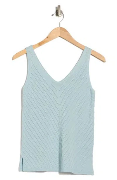 T Tahari Double V-neck Pointelle Sweater Tank In Blue