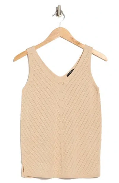 T Tahari Double V-neck Pointelle Sweater Tank In Neutral