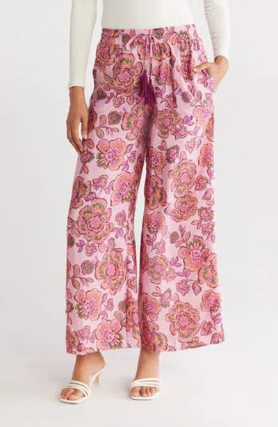 T Tahari Drawstring Waist Wide Leg Pants In Princess Floral