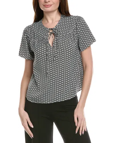 T Tahari Drop Shoulder Woven Printed Blouse In Black