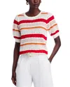 T Tahari Elbow Blouson Sleeve Pointelle Stitch Sweater In White Star/black