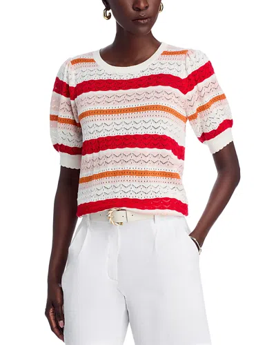 T Tahari Elbow Blouson Sleeve Pointelle Stitch Sweater In White Star/black