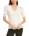 T Tahari Elbow Puff Sleeve Jersey Sweater In White
