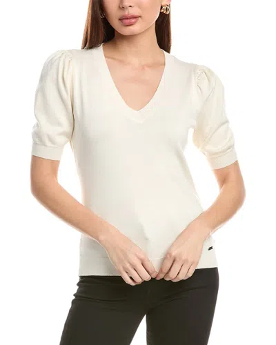 T Tahari Elbow Puff Sleeve Jersey Sweater In White