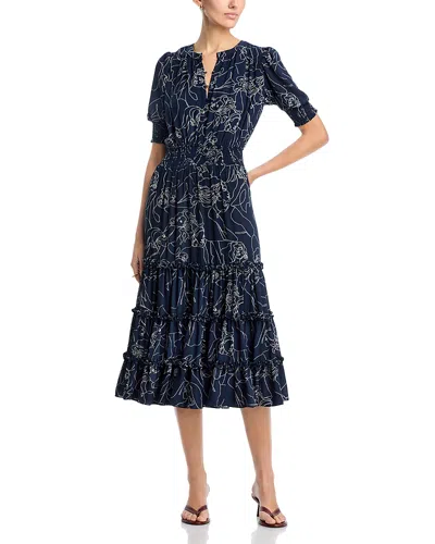 T Tahari Elbow Sleeve Button Down Airflow Fit And Flare Dress In Blue