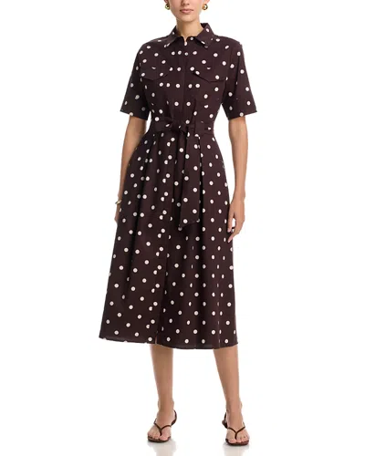 T Tahari Elbow Sleeve Button Down Midi Dress In Brown