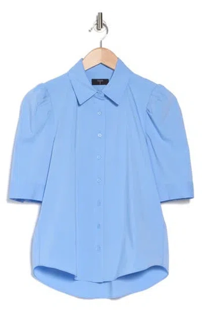 T Tahari Elbow Sleeve Button-up Shirt In Blue
