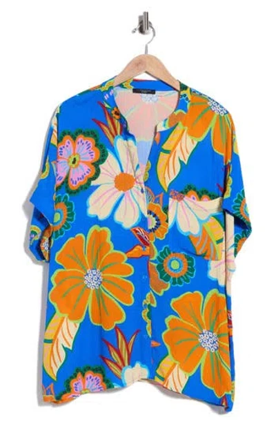 T Tahari Elbow Sleeve Button-up Shirt In Animal Print